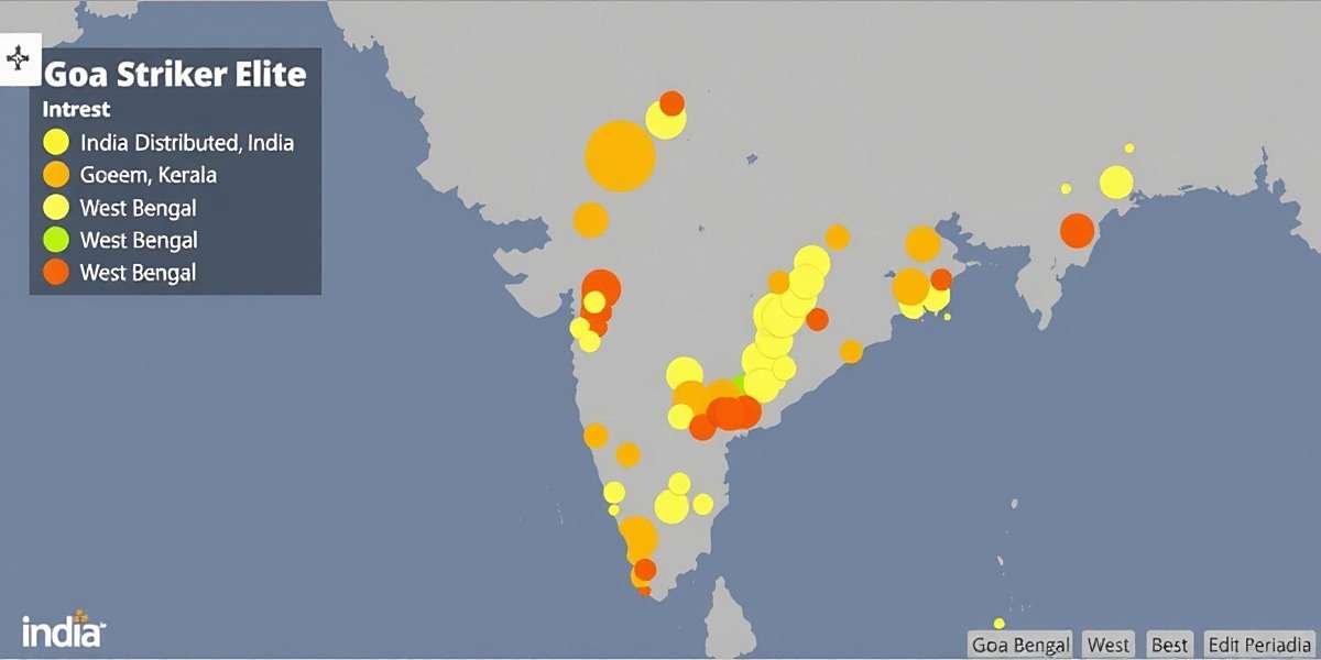 Goa Striker Elite Download Distribution in India Goa Striker Elite download distribution map across India showing highest concentration in Goa, Kerala and West Bengal